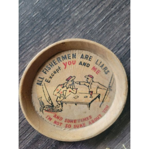 4pc wooden beer drink bar coasters funny jokes graphics 3.5 in Japan vtg 1950s - Picture 3 of 8